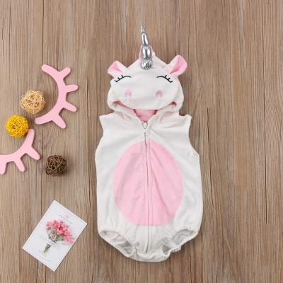 China Comfotable Amazon Hot Sale Newborn Baby Boys Rompers Fashion Cartoon Printed Sleeveless Hooded Rompers Invest For Babies for sale