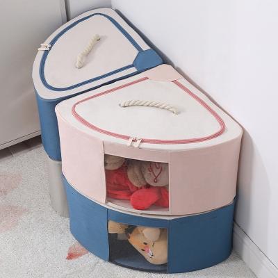 China Durable Folding Portable Cloth Storage Box Steel Frame Toy Organizer Storage Box Corner Oxford Box With Lid for sale