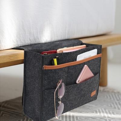 China Casual Felt Remote Control Bedside Storage Pocket Bed Desk Bag Sofa TV Trolley Storage Organizer Bed Holder Hanging Pockets for sale