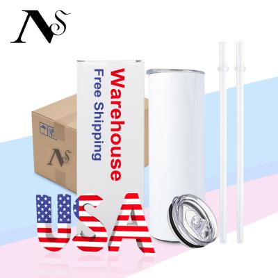 China Sustainable Free Shipping USA Warehouse 20 oz White Skinny Straight Blanks Heat Press Sublimation Tumblers 20oz With Straw for sale