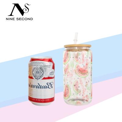 China Wholesale Viable Plastic Clear Beer Can 16oz Sublimation Frosted Beer Mug Soda Drinking Mug With Handle for sale