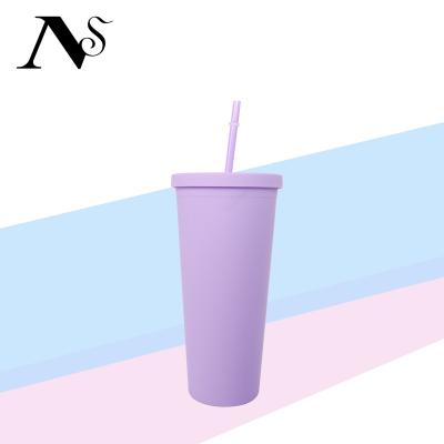 China Durable 22oz Matte Pastel Colored Acrylic Tumblers Double Wall Vinyl DIY Plastic Tumblers With Straw for sale