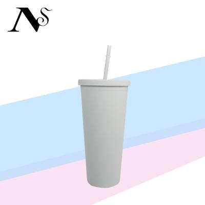 China Viable Pastel Colored Double Wall Matte Plastic Bulk Tumblers With Free Straw Cleaner /Lids And Straws 22oz Acrylic Cups for sale