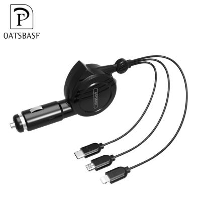 China Custom Logo Retractable Car Charging Data Computer Cable with External USB 3 in 1 for iPhone Android Type-C for sale