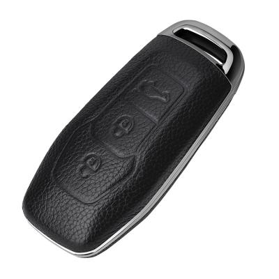 China Genuine Leather Car Key Cover Protector Genuine Leather Remote Case For Ford Mondeo Taurus Ecoboost Explorer Mustang for sale