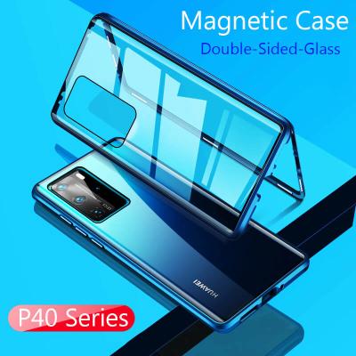 China 100% New For Huawei P40 Lite Case 360 ​​Double Sided Glass Cases For Huawei P 40 Lite Metal Lightweight Magnetic Bumper Back Cover P40Lite Case for sale