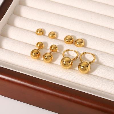 China High Quality Statistical Fashion 18K Gold Plated Stainless Steel Waterproof Jewelry Half Ball Earring for sale