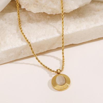 China High Quality Luxury 18K Gold Plated Stainless Steel Jewelry Waterproof Natural Stone Oval Pendant Necklace for sale