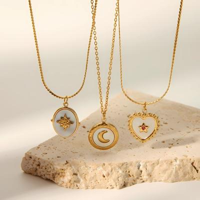 China High Quality Tasty 18K Gold Plated Waterproof Jewelry Moon Stainless Steel Eight-pointed Heart Star Pendant Necklace for sale