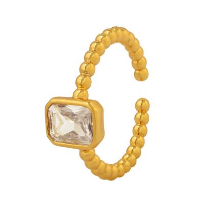 China High Quality Plated Beaded Square Zircon Brass Ring For Women Open To High Quality Delicacy Jewelry for sale