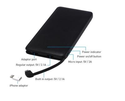 China Built-in Cable iPhone adaptor 10,000mah portable power bank leather casing high capacity smaller size for sale