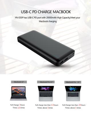 China Hot selling Type C Power Bank PD 45W with ABS charge to Macbook ABS housing 20000mah for sale