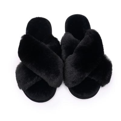 China Fashion Trend Fur Bedroom Hot Selling Slippers Cross Rabbit Fur Warm Indoor Slipper for sale