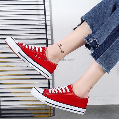 China Cushioning Shoes Fashion Wholesale Rubber Sole Flat Printed Vulcanized Casual Sneakers Slip On Custom Empty Red Canvas Loafers Shoes for sale