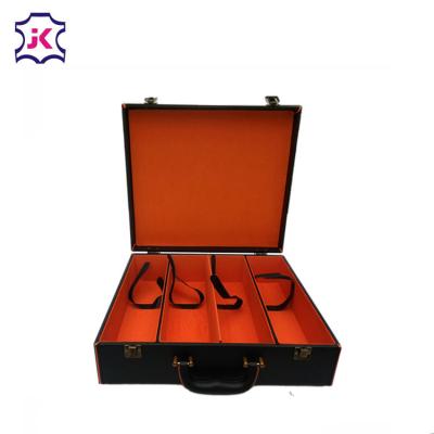 China Handmade Custom Logo Faux Leather 4 Bottles Red Wine Storage Packing Box for sale