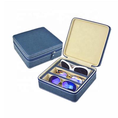 China Custom 3 Slot PU Leather Sunglasses Packaging Glass Case for sale