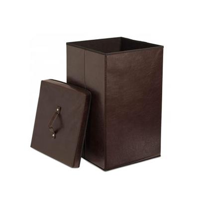 China Faux Folding Clothes Storage Laundry Storage Fabric Foldable Artificial Leather Hamper Laundry Hamper With Lid for sale