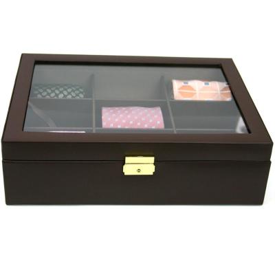 China Handmade Custom Made Bow Tie Storage Box Cardboard PU Link Package Leather Case For Man for sale