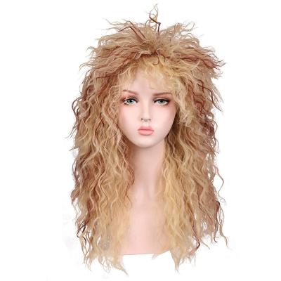 China Mens Womens Long Brown Gradient 70s 80s Fashion Hit Amazon Curl Funny Wig Mule Rocker Party Fake Curly Cheap White Curly Humen Hair for sale