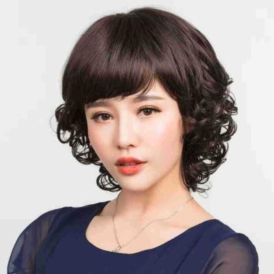 China Full Headgear Full Coverage Simulation Curl Female Short Curly White Breathable Fluffy Natural Curly Older Middle-aged Curly Mother Wig Short Hair for sale