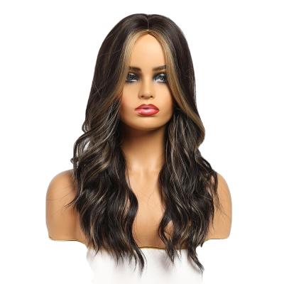 China Amazon Mix Curly Curly Cheap Chestnut Highlights Long Brown Wigs For Women Natural Wavy Synthetic Hair Wig Medium Dark Brown Hair for sale