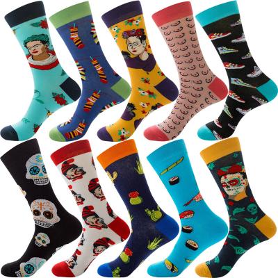 China Custom Bulk Knitted Happy Crew Men Sporty Calcetines Socken Funky Blue Colorful Funny Cotton Crew Men's Knitted Happy Socks for sale