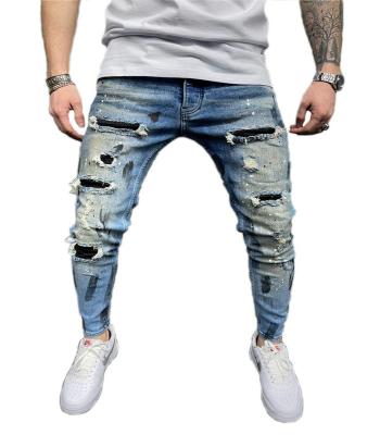 China Breathable Mens Super Skinny Biker Jeans Stretch Slim Fit Ripped Denim Pants Fashionable Lightweight Work Trousers for sale