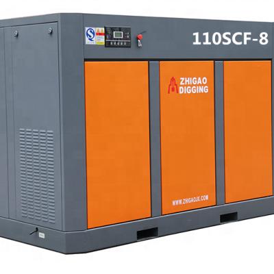 China 8 bar/24m3/min Electric Portable Stationary Screw Air Compressor OIL-LESS ZHIGAO 110SCF-8 Air Compressor with 110kW Motors for sale