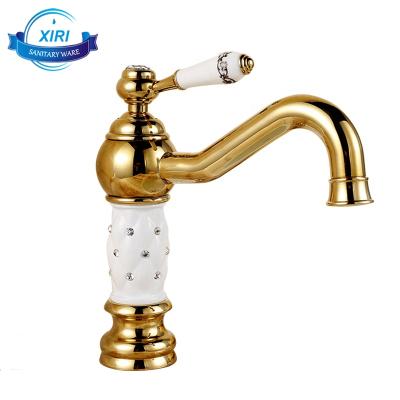 China Contemporary Luxury Brass Gold Plated Bathroom Sink Mixer Taps Diamond Gold Basin Single Lever Faucets GF520 for sale