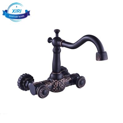 China CLASSIC Faucet Wall Mount Double Handle Black Cold And Hot Water Mixing Faucet BF5003 for sale