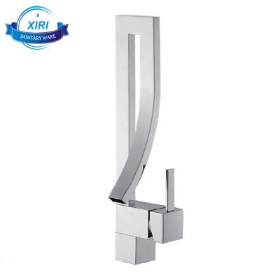 China Modern hot sale creative brass chrome platform-mounted silver basin mixer tap square waterfall bathroom sink faucet B5432 for sale