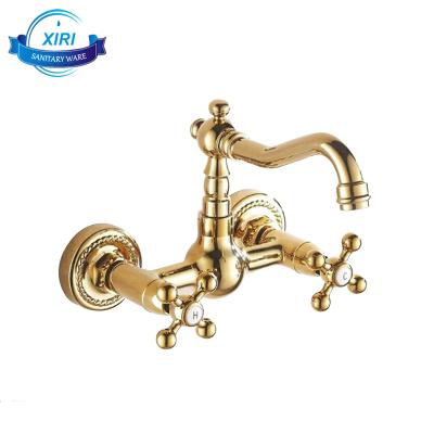 China Contemporary Wall Mount Bathroom Sink Faucets Gold Basin Faucets With Double Handle G-0208 for sale