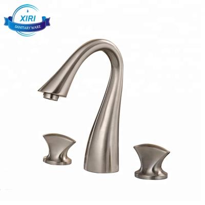 China Contemporary Bathroom Sink Faucet With 3 Holes 2 Handles Bathtub Faucet Brass Basin Faucets With Brushed Nickel Finish for sale