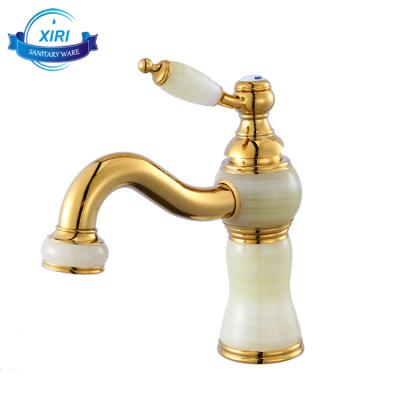 China Contemporary Brass Gold Metered Faucets Basin Faucet With Green Jade Single Handle Bathroom Faucets M1007 for sale