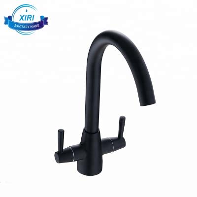 China Contemporary Modern Deck Mounted Kitchen Sink Faucet Black Single Lever Kitchen Faucets With Two Handles KF919 for sale