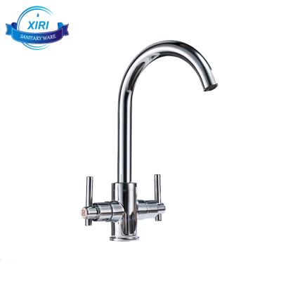 China Traditional Cheap Deck Mounted Double Handle Kitchen Sink Faucets Chrome Finish Brass Kitchen Mixer Tap XR8145 for sale