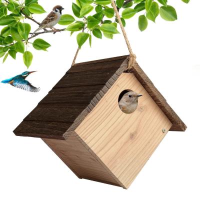 China Viable Best Selling Finely Crafted House Shapes Hanging Wooden Bird House Aviary For Outdoor for sale