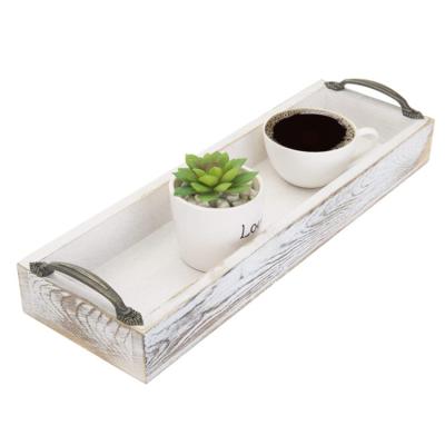 China Classic Europe Country Distress Decorative Whitewashed Wood Rectangular Party Serving Tray for sale