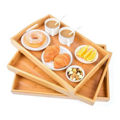 China Multifunctional Storgae 3 Pack Serving Tray Bamboo Kitchen Food Tray with Handles Serving for sale