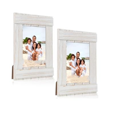 China Decorative Photo Frame Custom made natural wood imitation old white style photo frame set of 2 high definition glass wooden photo frame for sale