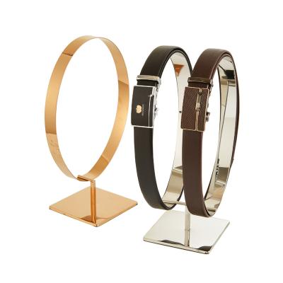 China Retail Store Table Top Gold Metal Stainless Steel Belt Scarf Display Stand Neck Tie Hanging Display Rack AG029 for sale