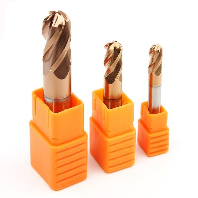 China Strong Seismic Resistance 55 Degree Tungsten Steel Alloy Four Edge Milling Cutter Solid R6 Carbide 4 Flute Ball Nose End Mill 100mm Long Endmill 1/2