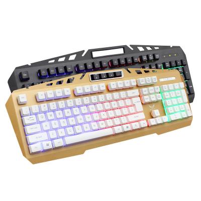 China 2022 New Metal Panel RGB Black Gold Two Color 26 Key Gaming Keyboard Mouse Waterproof Conflict Free Cable Set for sale