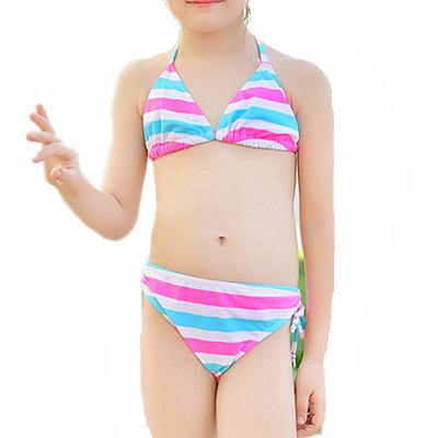 China Children's boutique fashion casual cute striped three-color split bikini breathable swimwear for sale