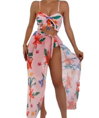 China Custom Logo Plus Size Women 3 Pieces Slip Swimwear Plus Size Cover Up Swimwear Sexy Printed Bikini for sale