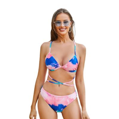 China Custom Made Breathable Popular Hot Sale Pink Colorblock Swimwear Set Designers Blue Bikini for sale