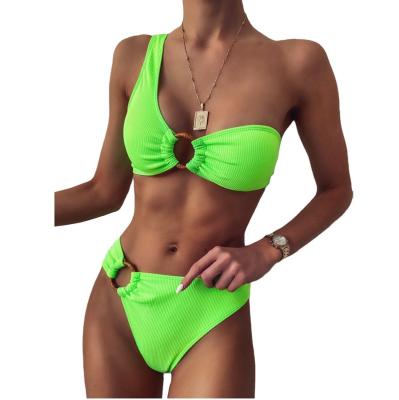 China Various Breathable Good Quality One Shoulder Decorative Ring Swimsuit Elegant Split Ladies Swimsuit for sale