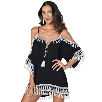 China Good Quality Fringed Loose Beach Dress Knee-Length Cheap Hot Sale Breathable Beach Cover Up for sale