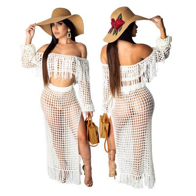 China Latest Design Plus Size Swimsuit White Sexy Mesh Long Skirt Split Swim Elegant Set for sale