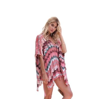 China Breathable Stylish Item Stripe Beach Dress Irregular Beach Mesh Swimsuit Cover Up for sale